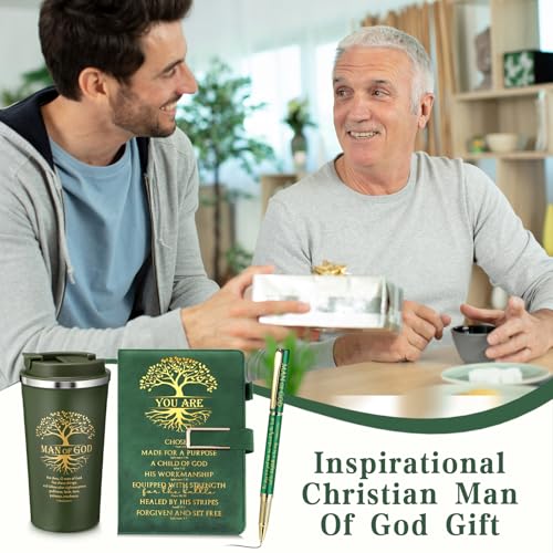 Pickmesh 3 Pcs Christian Men Gift Journal Mug Pen, Man of God, Dark Green You Are