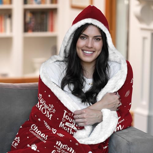 Vprintes Mama Bear Wearable Hooded Blanket for Mom - Gifts for Mom from Daughters - Christmas Birthday Gifts for Wife from Husband