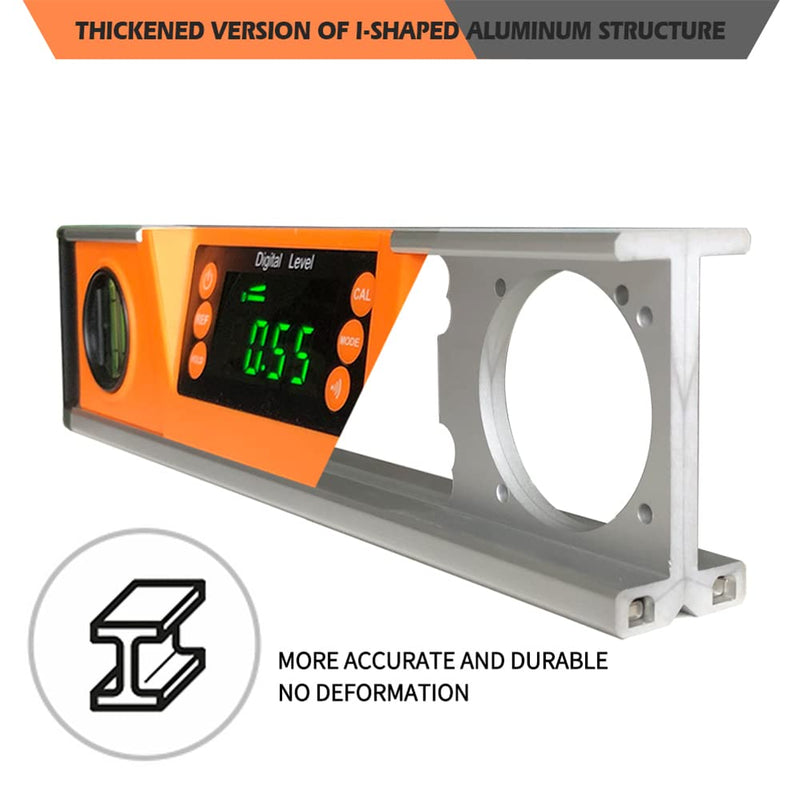 [Australia - AusPower] - 10-Inch Digital Torpedo Level and Protractor | Neodymium Magnets | Bright LED Display | V-GROOVE MAGNETIC BASE | IP54 Dust/Water Resistant smart level with Carrying Bag Orange 