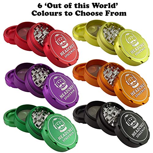 Headchef Spaceman Metal Herb Grinder with Laser Beam Cut, Ultra Sharp Teeth and Sifter Scraper, 4 Piece Grinder, 55mm (Space Black) Space Black