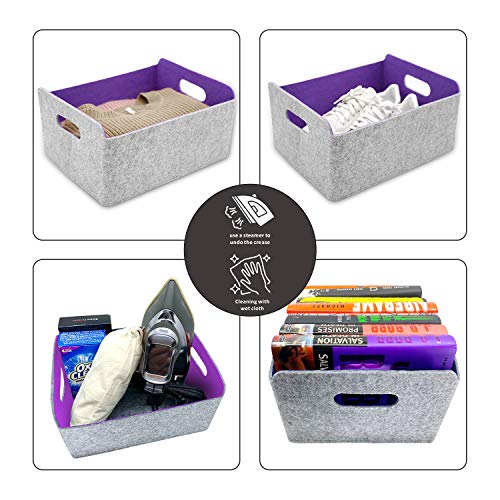 Welaxy Felt Storage Basket Foldable Shelf Draw Organizer Bin Nursery Purple Purple x 3