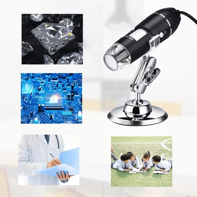 Retoo Digital Microscope Camera with 1600x Magnification Endoscope, 8 LED Lights, Compatible with Windows XP, Vista, 8,10, Android, Mini Video Camera, Digital Microscope with Metal Stand, Mini Camera