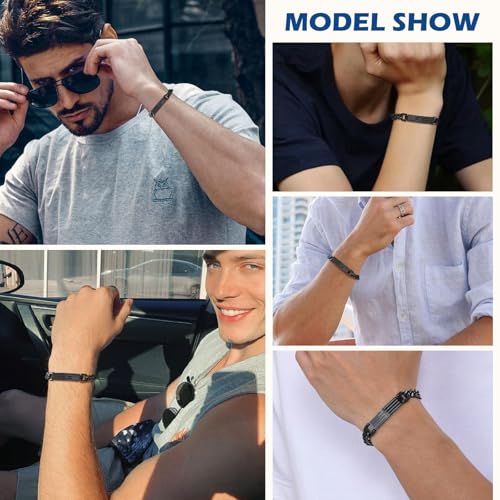 Christian Cross Bracelet for Men - Black Stainless Steel American Flag Joshua 1:9 Bible Verse Bracelet, Cuban Link Religious Easter Confirmation Baptism Christmas Jewelry Gifts for Husband Dad Son Joshua 1:9 (Fits 7.5"-9.3")