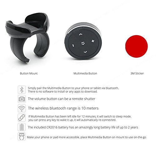 [Australia - AusPower] - Wireless Bluetooth Media Button Remote Selfie Control Car Motorcycle Steering Wheel Music for iPhone or Android with Mount 