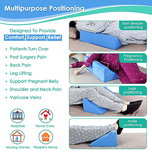 Sleeping Wedge Pillow For Adults Seniors Post Surgery Wedge Pillow Set Bed Sore Prevention Patient Turning Foam Wedge For Bed Positioning Medical Triangle Pillow For Back Support (1 Pillow + 2 Cover) 1 Pillow + 2 Cover