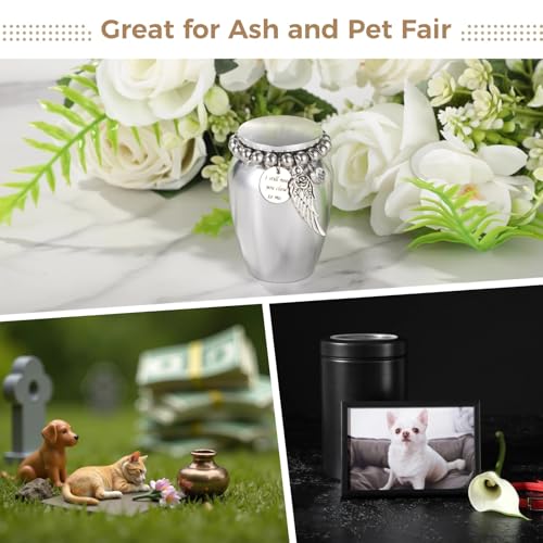 Small Urn with Wing Pendant, Silver Memorial Ashes Holder for Loved Ones and Pets, Customizable, Includes Removable Bead and Gemstone, Ideal for Keepsakes