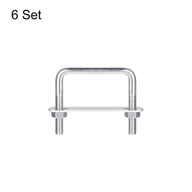 [Australia - AusPower] - uxcell Square U-Bolts, 6 Sets 62mm(2.44") Inner Width 60mm Length M8 304 Stainless Steel U Clamp Bolt with Nuts and Plates, for Boat Trailer 