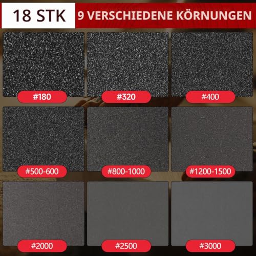 Sanding Pads 80-3000 Grit 125 mm Pack of 18 | Wet Dry Sandpaper Coarse to Fine for Metal, Wood, Paint, Car Body Repair 125MM Mixed