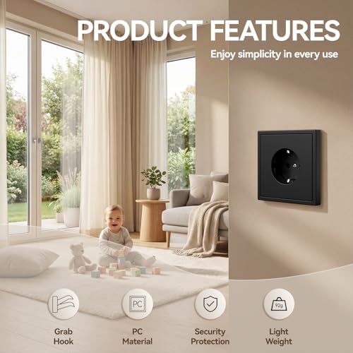 BSEED Socket with Claws, Matt Wall Socket, Flush-Mounted, EU Standard Built-in Socket, Easy Assembly, C Series, 1 Compartment, 80 mm, Black 1-gang