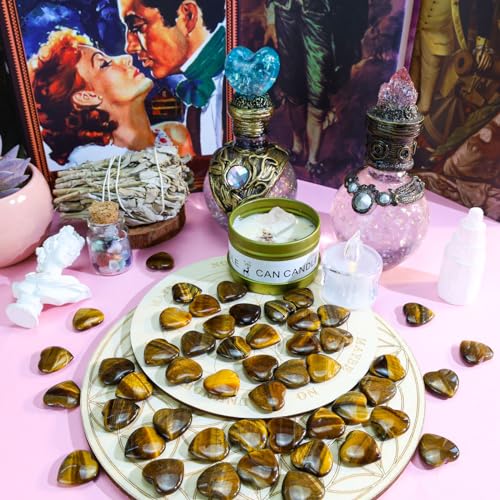 DUQGUHO 50 Pcs Tiger Eye Heart Crystals and Healing Stone Love Heart Shaped Set Crystal Bulk Palm Pocket Wholesale Mothers Day Gifts for Mom