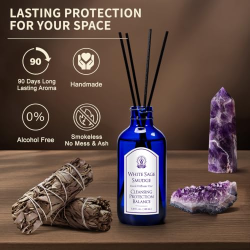 YOUIN Smokeless White Sage Smudge Reed Diffuser with Amethyst for Cleansing