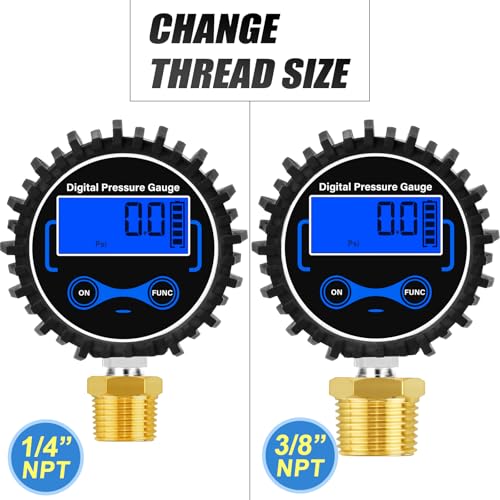 MEANLIN MEASURE 0-300 PSI digital pressure gauge with rubber cover and lower mount NPT hex bushings