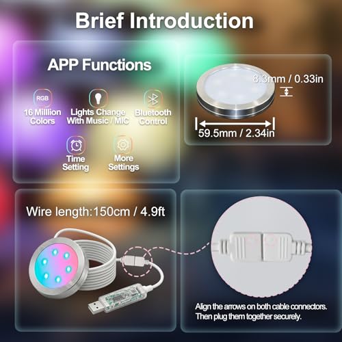 3Pack LED Lamp Kit 001 App Control for Bambu Lab 3D Printing, USB RGB LED Round Light with APP Cluster Control, DIY Lamp Making Kit for Craft Projects, Music Sync, 16M Colors, Memory Function 3Pack