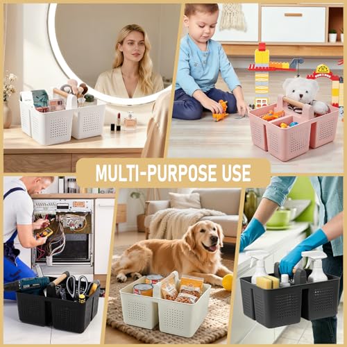 JiatuA portable shower caddy basket in dark grey, made of plastic, designed for organizing toiletries in the shower.