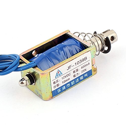 sourcing map JF-1039B DC 12V 400mA 25N / 10mm Pull Push Art Open Frame Electromagnet DE de