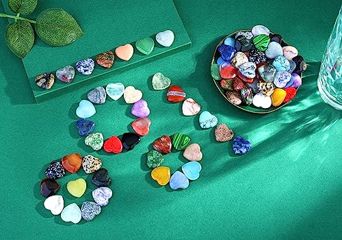 QINJIEJIE 80PCS Heart Shaped Crystals Worry Stones Healing Stones Bulk Set 40 Colors