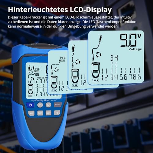 RJ45 Cable Tester POE with LCD for CAT5/6/7/8 | Multifunctional network tester, cable CAT5 to CAT8 tracker, line finder for short circuit, cross and interruption test