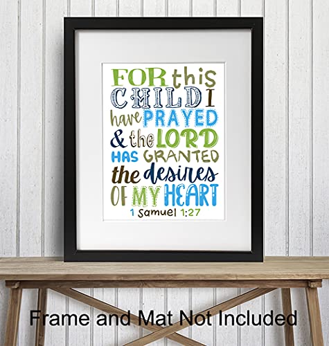 For This Child We Have Prayed - Religious Little Boys Room Decor - Toddler Boy Nursery Wall Decor - Baby Boy Christian Wall Art - Bible Verses Gift - Scripture Decoration