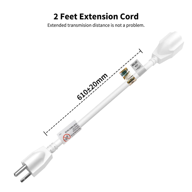 [Australia - AusPower] - FIRMERST 15 Amp 2 Feet 3 Prong Extension Cord 14 Gauge 1875W White 