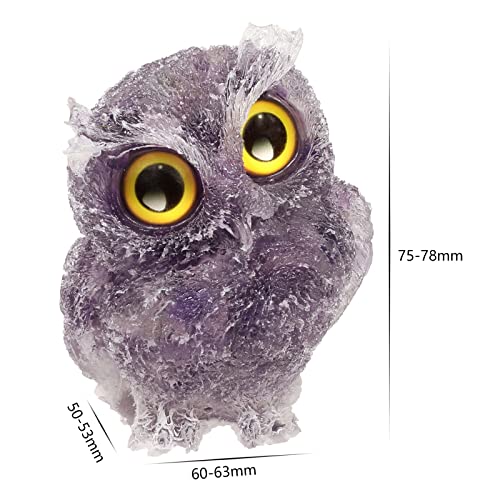 mookaitedecor Amethyst Owl Figurine Carved Animals Crystal Statue Purple 3 inch