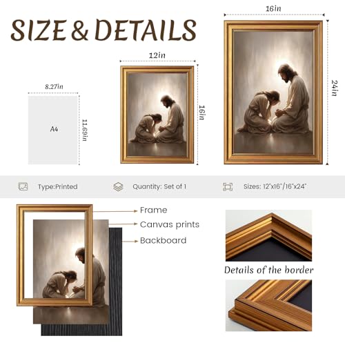 Gold Framed Jesus Canvas Wall Art Christian Pictures Prints 12x16 In Repent 16"L x 12"W