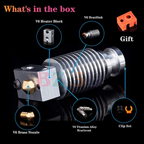 V6 All Metal Hotend,Prusa i3 MK3S MK3 MK2 MK2S 3D Printer Hotend,V6 Titanium Alloy Heatbreak,Brass Nozzle 0.4mm,V6 Heater Block Aluminum,V6 Heatsink for V6 Hotend. Brass Nozzle Kit