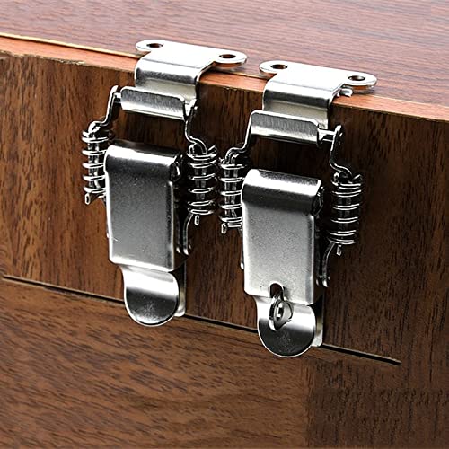 NRC&XRC Stainless Steel Rustic Industrial Double Spring Locking Latch Hasp Chest Toggle Catch Clasp Furniture Hardware Accessories w/Screws (4, M) 4 Medium
