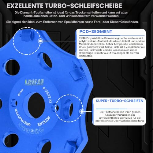 PCD PCD Diamond Cup Wheel 125mm Diamond Cup Wheel Grinding Wheel | Cup Grinder for Angle Grinder, Diamond Grinder for Tile Adhesive Coatings, Angle Grinder Grinding Pot, 6 Segments