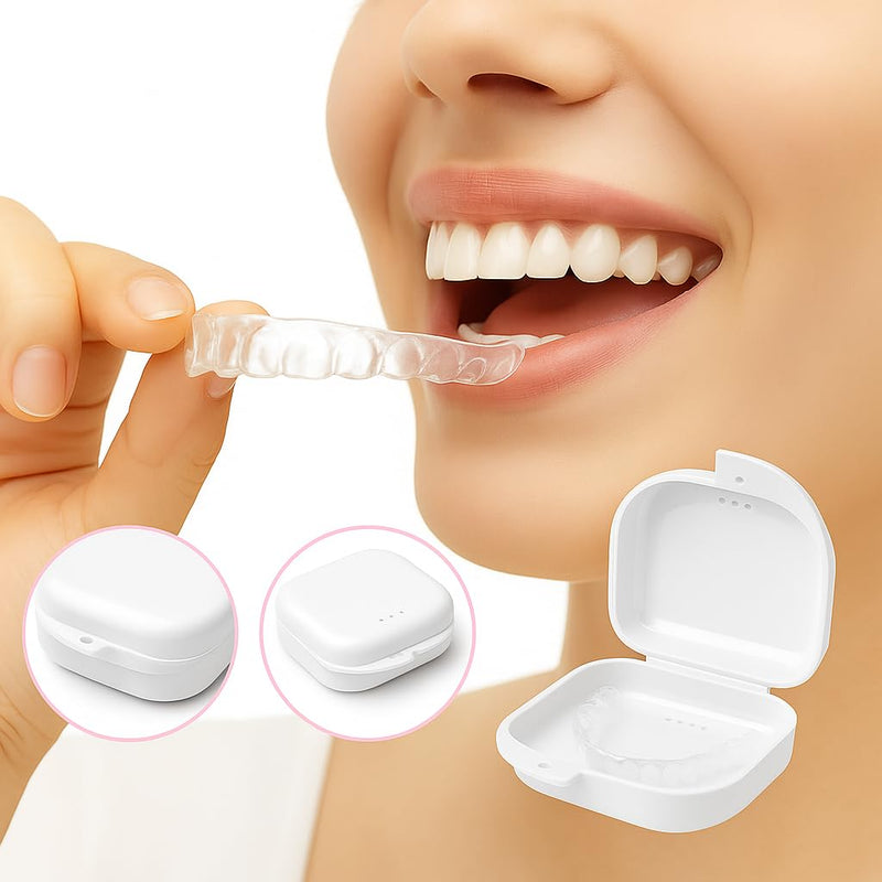 1 box for dental splint + 1 mini brush / vented orthodontic box made of high-quality PP, box for Invisalign / box for dental device, white