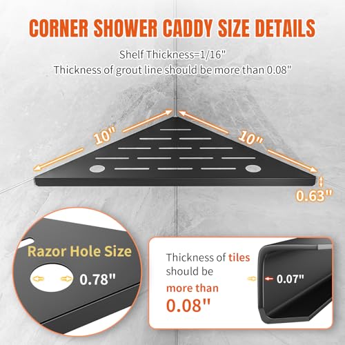 Corner Shower Shelves 10" 2 Pack Shower Shelves for Tile Wall Black 10"