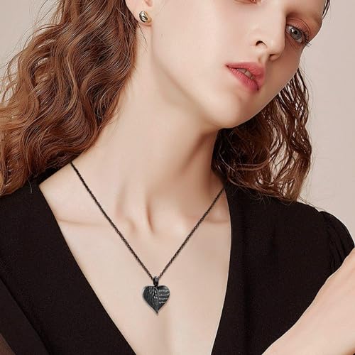 shajwo Cremation Heart Urn Necklace Ashes Jewelry for Women Men Keepsake Pendant Memorial Locket Ash Holder Wing-G1 Black