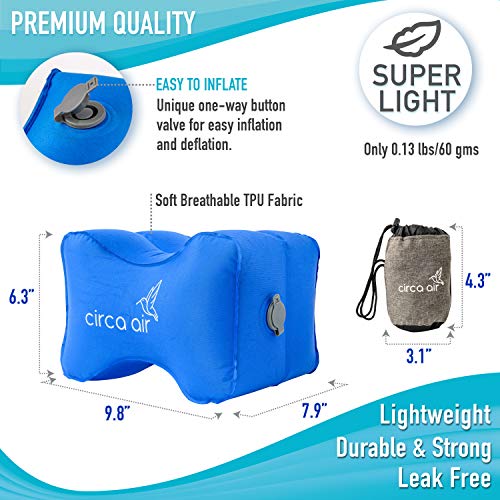 Circa Air Inflatable Knee Pillow for Side Sleepers - Orthopedic Knee Pillows for Sleeping, Sciatica Relief, Back Pain, Leg Pain, Hip or Joint Pain. Weighs Only 1.98 Oz Perfect for Travel/Home Blue