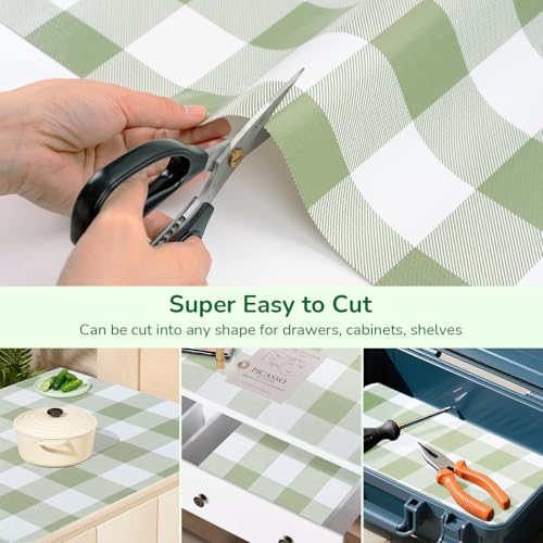 Green Gingham Shelf Drawer Liners Non-Adhesive 17.5In x 20FT Green 17.5"W x 236.2"L