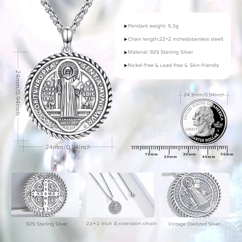 REDSUN Holy Michael Necklace for Men, Sterling Silver, Archangel, Michael Necklace, Christopher/Benedict/Virgin Mary, Religious Sacred Medal Jewelry for Men, Women, Boys sacred benedikt necklace