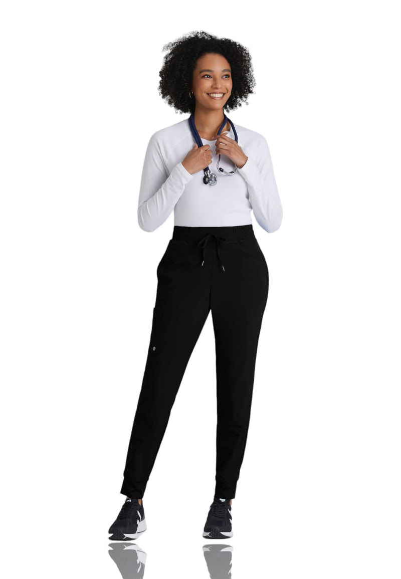 [Australia - AusPower] - BARCO One Boost Scrub Jogger for Women - Yoga Style Medical Jogger, Mid-Rise, 4-Way Stretch Women's Scrub Pant Large Black 