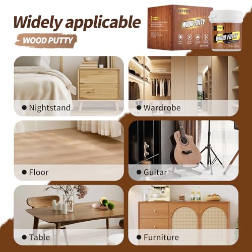 KEPTFIT walnut wood filler putty, 8.8 oz paintable and stainable repair compound for furniture