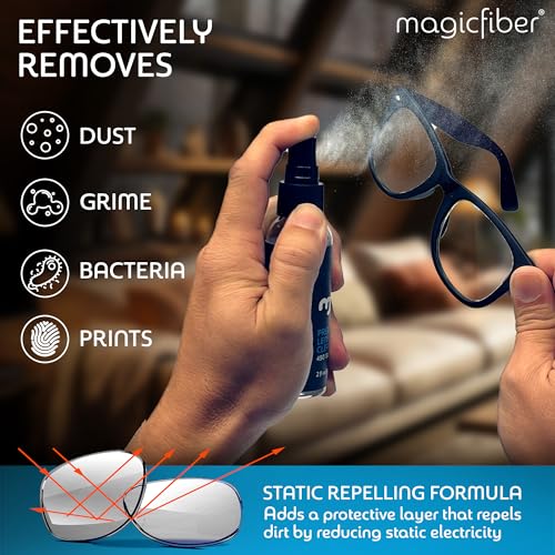 MagicFiber 34 PK Glasses Kit - 2 Eyeglass Cleaner Sprays + 32 Microfiber Cleaning Cloths - Premium Eye Glass Cleaners Spray and Glasses Wipes - Lint-Free Lens Microfiber Cleaning Cloth