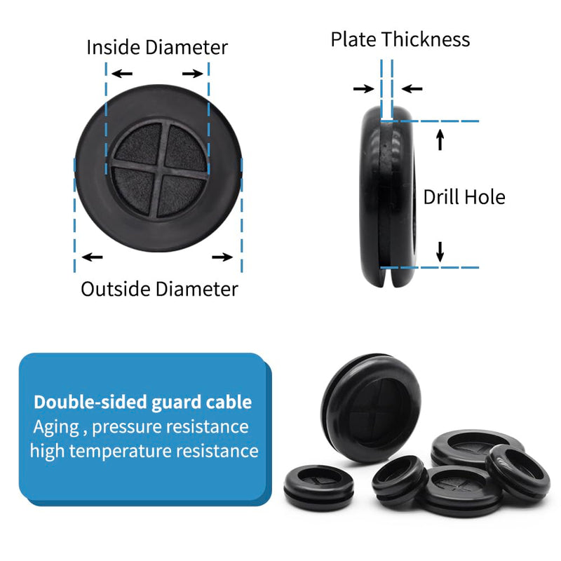[Australia - AusPower] - Vrupin 32 Piece Closed Rubber Grommet Firewall Solid Closed Hole Plug Kit, Tower and Round Double Sided Rubber Hole Plugs for Wire Electrical Plumbing Systems. 15 Sizes-Black 