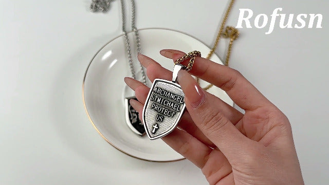St Michael Necklace for Men, Stainless Steel Silver Gold - Archangel Amulet