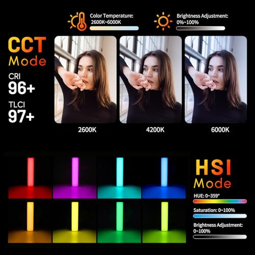 FEELWORLD MT2 Handheld Light Wand, 360° RGB LED Video Light for Photography