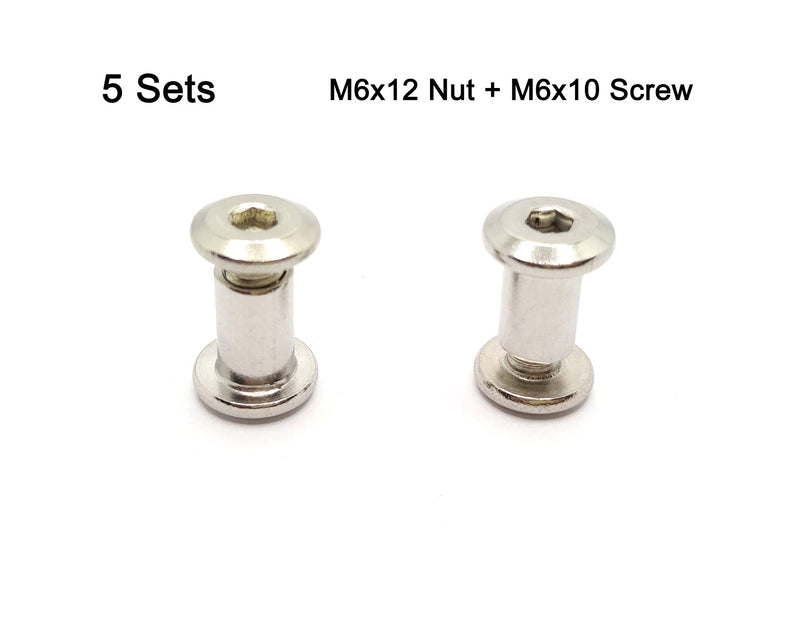 [Australia - AusPower] - Screw Post Fit for 5/16 inch(8mm) Hole Dia, Male M6x10mm Female 12mm Hex Drive Binding Bolts for Leather Wood Furniture, Stainless Steel Silver 5 Sets M6x10 