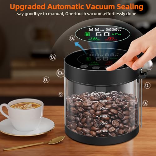 Automatic Vacuum Coffee Canister, 0.8L Coffee Container with LED Display Glass 0.8L/12oz