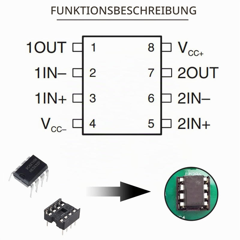 20pcs DIP-8 IC NE5532 NE5532P Dual Low Noise Operational Amplifier High Quality Precision Chip 38mA + 20pcs DIP-8 IC Socket for DIY Electronics Experiment