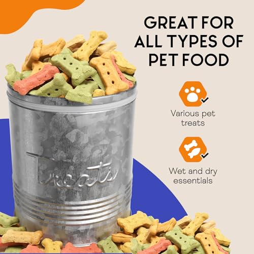Amici Pet, Retro Treats Galvanized Relief Lettering Metal Storage Canister, Food Safe, Push Top, 72 Ounces (Pack of 2) Large/72 oz (Pack of 2)