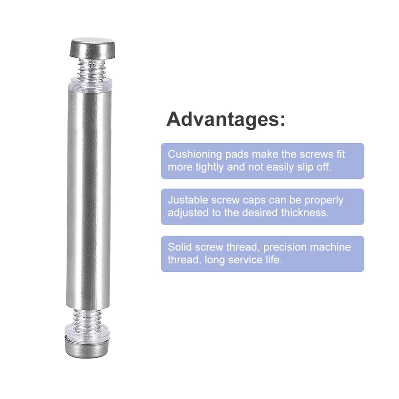 [Australia - AusPower] - uxcell 1/2 Dia x 2-7/8"(12x74mm) Double Head Standoff Screws Acrylic Glass Nails 6pcs 74mm 