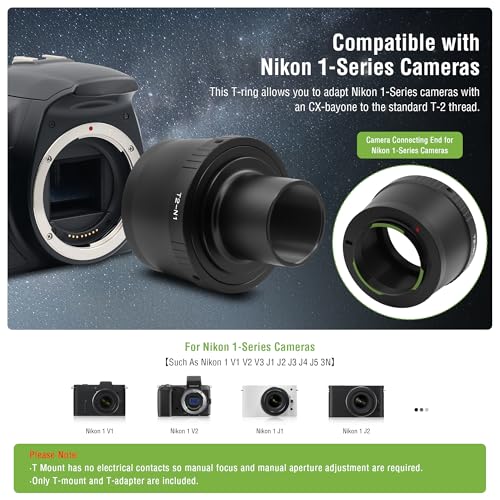 Astromania T T2 Lens Mount Camera Adapter Ring for Nikon 1 Series Cameras Ring Set for Nikon 1