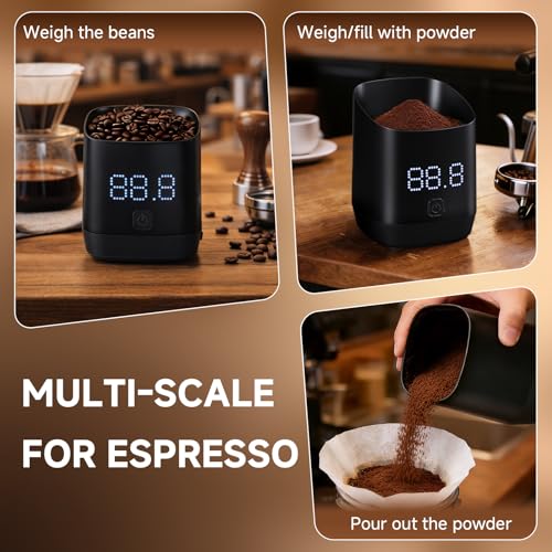Digital Coffee Scale, 0.1g High Precision Electronic Kitchen Scale with LED Display, Rechargeable Touch-Sensitive Button Espresso Scale for Coffee Lovers Black