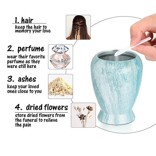 Dletay Small Urns for Human Ashes Keepsake 2.85 Inch Memorial Mini Cremation Urn for Women Men Aluminum Decorative Funeral Urns-Lake Green Lake Green