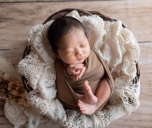 Honra Orraphtstu Baby Photography Props Lace Blanket for Newborn Photoshoot Layers Photo Posing Backdrop Boho (M, Beige) Medium