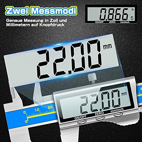 Orthland Vernier Caliper Digital Gauge Stainless Steel Waterproof Dustproof Measuring Tool with Replacement Battery for Household and Industrial Measuring 150 mm blue